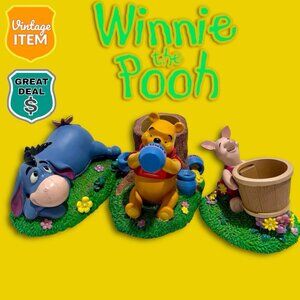 Vintage Winnie The Pooh Ceramic Figurines Desk Set Lot Of 3 Excellent Condition!